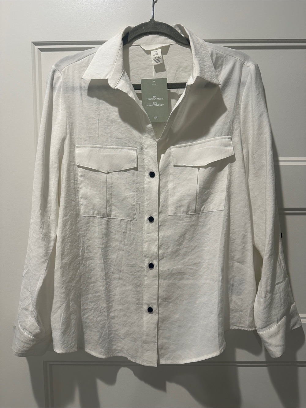 H&M White Button-Front Pocket Blouse NWT